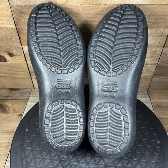 Crocs Kadee Flats Womens Size 8 Black Slip On Sandals Cutout Rubber Shoes - Picture 9 of 10